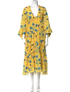 Borgo De Nor Yellow Iris Floral Print Long Midi Dress Sz. 8 - Picture 1 of 9