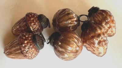 CREATIVE CO-OP Creative CoOp Set 6 Vintage Look Mercury Glass 1" Fall Ornaments Acorn Pine Cone