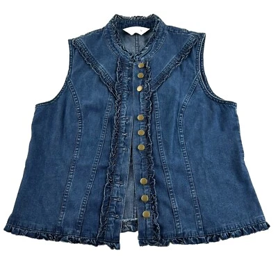 Orvis Denim Blue Jean Vest Womens 8 denim western embellished 100% cotton - Image 1 of 4