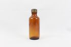 1900s Old Amber Glass Bottle Rustic Brass Cap Antique Collectible Rare Bottle