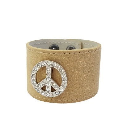 Puño de cuero de gamuza genuina con signo de paz de cristal Foto 1 de 4