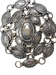 Vintage 50s Sancrest Sanford Silver Chain Link Belt Southwestern Western Concho - Picture 1 of 3