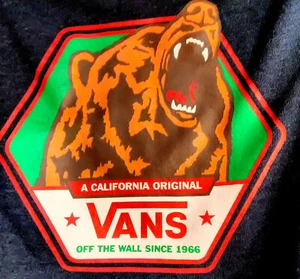 Vans Men MEDIUM Off The Wall Charcoal Hoodie Turquoise Blue California Bear G179 - Picture 1 of 5
