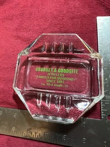 Vintage Painted Bottom Glass Ashtray, Brodkey & Goodsite Jewelers in Omaha, NE. - Imagen 1 de 6