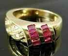 14K Yellow Gold Fn 3Ct Baguette Lab-Created Ruby Diamond Cluster Engagement Ring