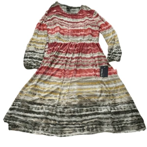 En Focus NWT Midi Dress Long Sleeve Semi-Sheer A-Line Earthy Multicolor 14 XL - Picture 1 of 7