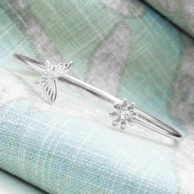 Brazalete Flor Margarita Mariposa, Diseño Floral con Circonita cúbica, Oro, Oro Rosa o Plata Foto 1 de 4