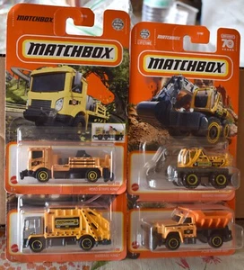 Matchbox 4 Pack CONSTRUCTION SET PLOW MASTER, GROND GRABBER ROAD STRIPE KING NEW - Picture 1 of 7