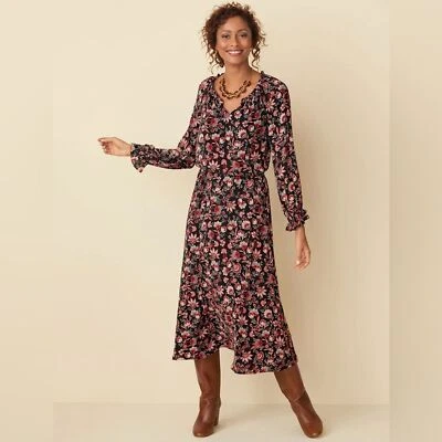 Talbots Plus Bracelet Sleeve Elastic Waist Autumn Garden Feminine Midi Dress 2X - Image 1 of 4
