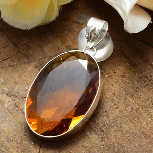 Ravishing Citrino Piedra Topacio 925 Plata de Ley Hecho a Mano Colgante K-8 - Imagen 1 de 5
