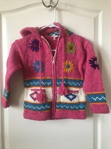 Girls Colorful Floral Thick Hooded Jacket Pink Size M - Picture 1 of 3