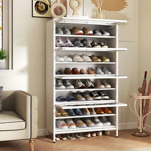 White Shoe Storage Cabinet Hidden Shoe Organizer w 3/4 Flip Doors for Entryway  - Picture 1 of 28