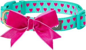 4 Patterns Adjustable Flocking Dog Collar with Detachable Velvety Bowtie - Heart - Picture 1 of 12