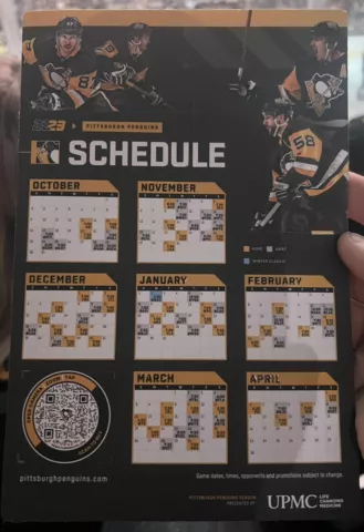 Pittsburgh Penguins 2022-23 MAGNETIC SCHEDULE Home Opener SGA Promo Magnet Cover