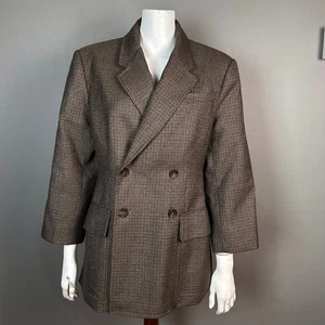 A.L.C. Blazer Jacket Women's Size 12 Double Breasted Plaid Brown Wool Preppy - Picture 1 of 13