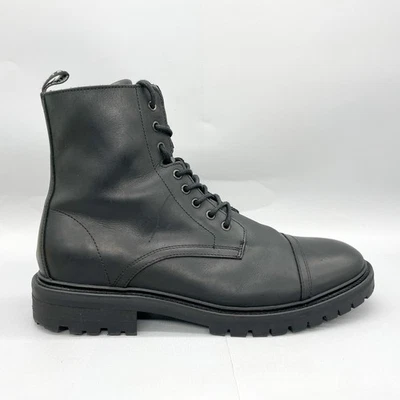 ALLSAINTS Hombres 44 11 Piero Botas de Combate Zapatos Cuero Negro Puntera Con Cordones Cremallera Foto 1 de 4