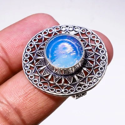 White Milky Opal Round Shape Gemstone Ring Handmade Antique Jewelry 8.75" FR 534 - Изображение 1 из 4