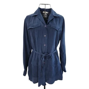 Camisa vintage Anna And Frank 100 % seda abotonada talla mediana azul hombreras - Imagen 1 de 7