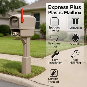 MailMaster Express Plus Mailbox Large Capacity Plastic Post Mount Mocha Finish - Picture 1 of 10