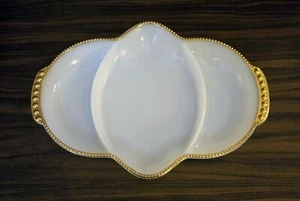 Fire King White Swirl Relish Tray 3 Part 11" Anchor Hocking Golden Anniversary - Picture 1 of 6