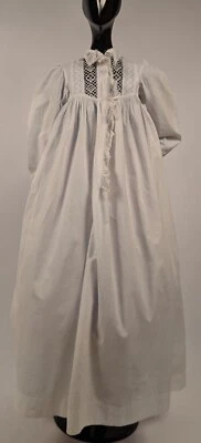 VICTORIAN 1890’S WHITE COTTON WRAPPER DRESS W LACE INSERTION + EMBROIDERY - Image 1 of 4