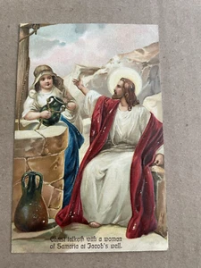 Vintage POSTCARD Christ Talketh Woman Somaria Jacob's Well Embossed Germany - Picture 1 of 2