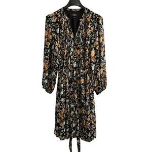 MSK Womens Dress Womens 20W Brown Floral Chiffon Midi Pleated Bodice Boho Hippie - Picture 1 of 9