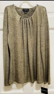 NWT Liz Claiborne Semi Sheer Blouse Top Long Sleeve Pleated Stretch Gold Size S - Picture 1 of 9