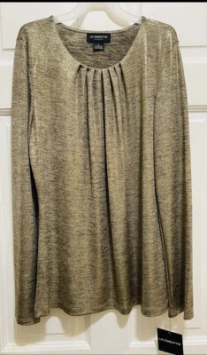 Blusa Liz Claiborne Semi Transparente Manga Larga Plisada Cuello Elastizada Dorada Talla S Nueva Foto 1 de 4