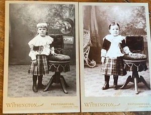 Antique Cabinet Cards, Victorian Brother & Sister, Both Wearing Similar Dresses - Picture 1 of 3