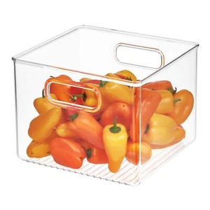 Stylish 8x8x6 Food Storage Bin Clear Recycled Plastic Kitchen Organizer - Picture 1 of 8