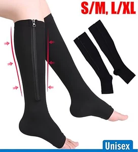 zip up compression socks 20-30 mmgh Black EASY ZIP UP Open Toe Stocking for S-XL - Picture 1 of 20