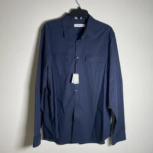 Calvin Klein Men’s Dressy Refined Button-Up Shirt Large Estate Blue NWT - Picture 1 of 8