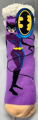Cat Woman Villain DC Comics Batman 15" Adult Purple Sherpa Socks Tread Bottom - Image 1 of 4