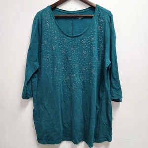 Catherines Womens Plus 3/4 Sleeve Tunic Top Size 1X Green Studded Scoop Neck - Bild 1 von 9