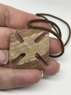 Mens Maltese Cross Pendant Necklace With Brown Leather Chain - Image 1 of 4