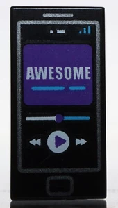Lego Black Tile 1 x 2 Groove Cell Phone Purple Screen White 'AWESOME' - Picture 1 of 1