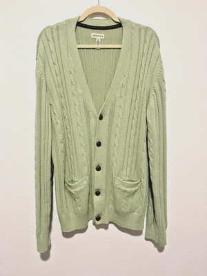 St. John's Bay Green Cardigan Sweater Men's Button Up Cable Knit Size Large Tall - Image 1 of 4