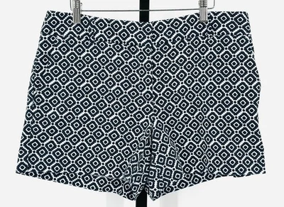 Pantalones Cortos ANN TAYLOR LOFT Talla 10 Azul Marino y Blanco Ikat Algodón Riviera 4" Entrepierna Foto 1 de 4