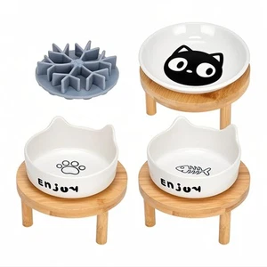3PCS Elevated Cat Bowls with Silicone Slow Food Dispenser,Wide Raised Ceramic... - Picture 1 of 7