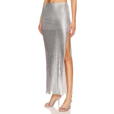 Maxi Falda Lovers & Friends Sascha Plateada Cota de Malla Abertura Lateral Slinky Talla XXS Foto 1 de 4