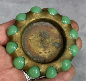 Posacenere vintage Vitro Agate Co. marmo ottone e vetro verde marmi Parkersburg WV - Foto 1 di 5