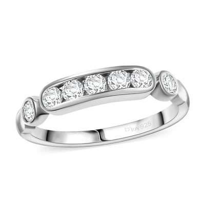 STACKABLE!! 0.55ctw White Moissanite Band Ring Rhodium Plated Size 5 - Image 1 of 4