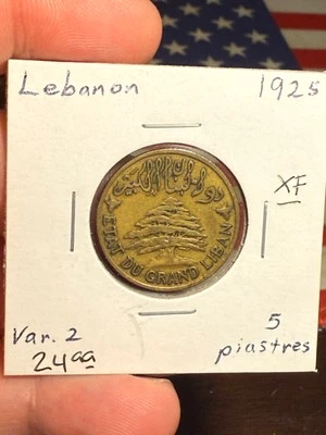 1925 Lebanon 5 Piastres Var. 2 - Image 1 of 2