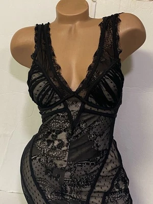 Bebe Slip Chemise Íntimo Camisón Lencería Prendas para dormir Vestido Negro Pequeño Sin cordones Foto 1 de 4