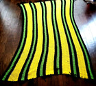 Afghan Crochet Blanket Hand Made Yellow Blue Green Beautiful Color 74” x 48”