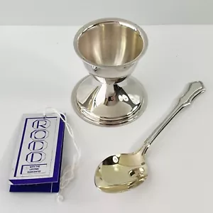 Vintage Rodd Silverplate Christening Childs Set Egg Cup & Spoon Set - Foto 1 di 4
