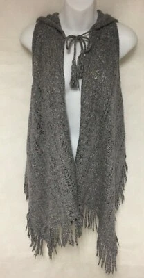 Xhilaration Women's Acrylic Gray Hoodie Open Front Fringe Sweater Cardigan  Sz S Foto 1 de 4