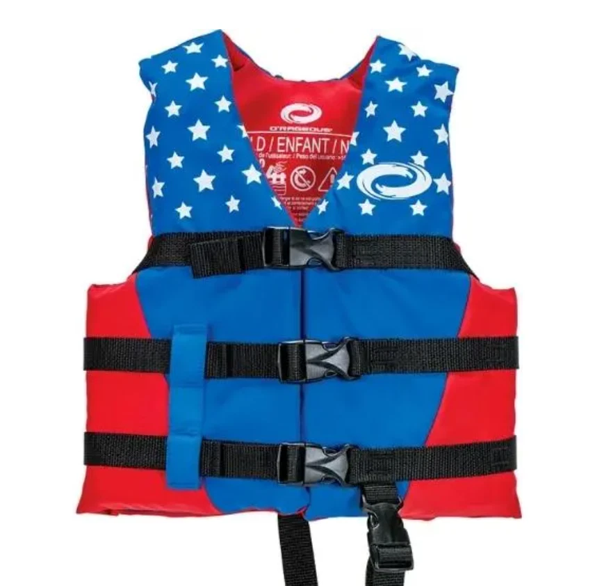 O'rageous Americana Child Nylon Life Vest NWT 33-55 pounds Red White Blue