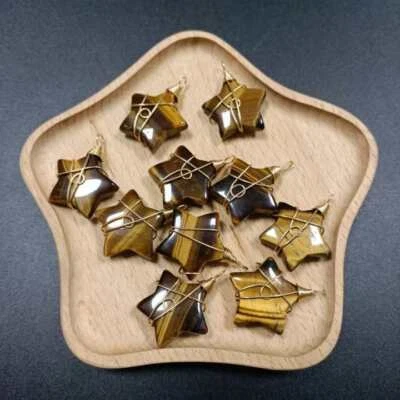 Colgante estrella piedra ojo de tigre natural 10 piezas alambre dorado envoltura curación Reiki Foto 1 de 2